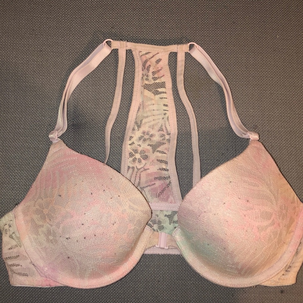 multi colored vs pink bra